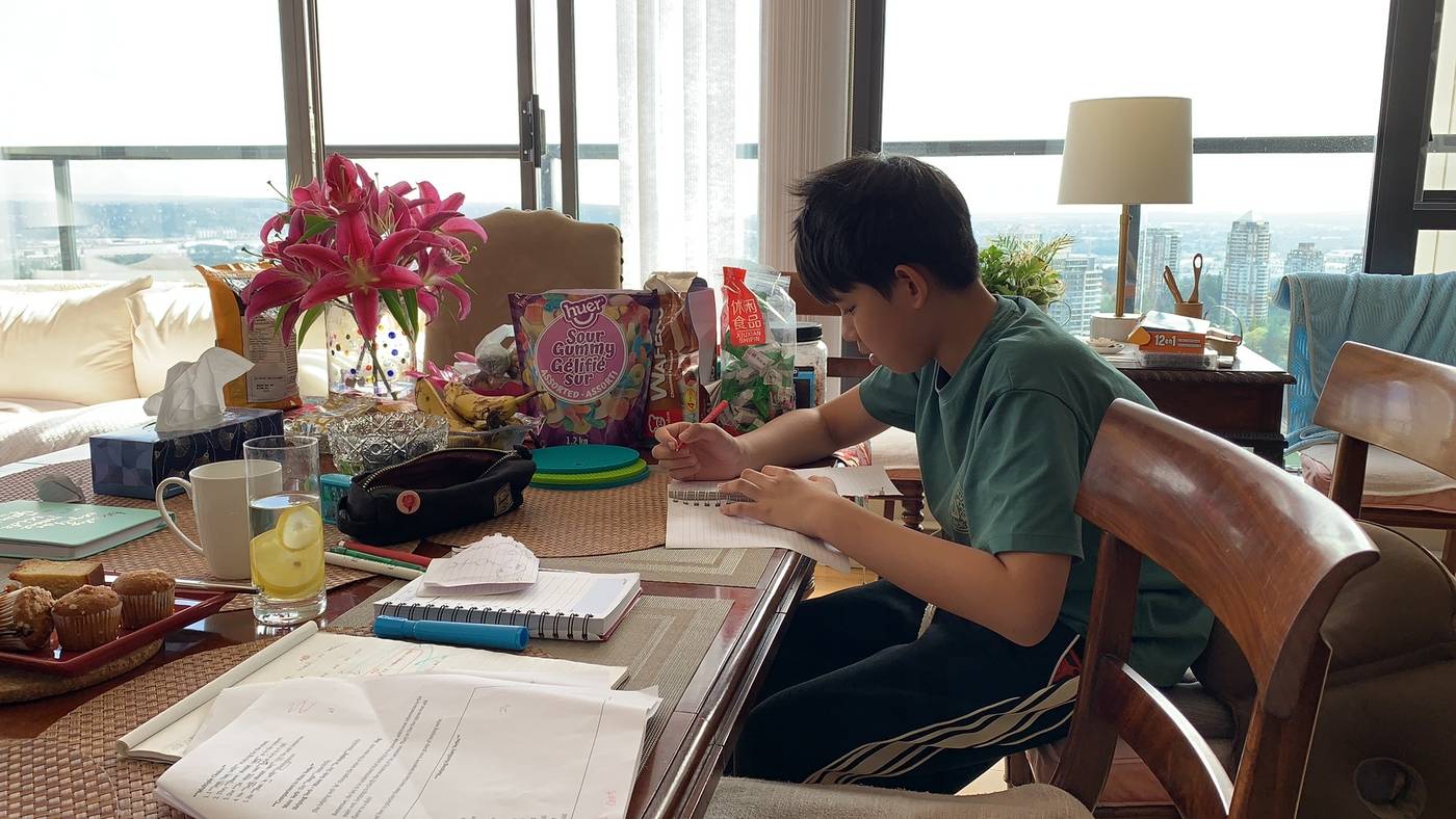 A young client studying at home